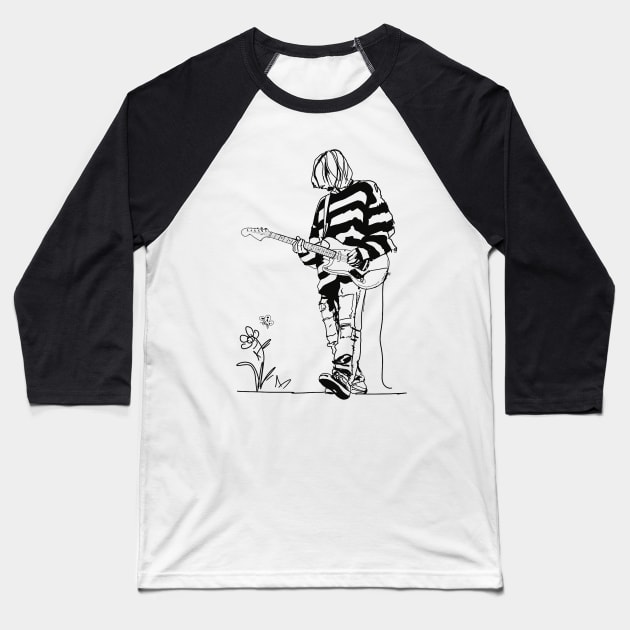 Kurt Cobain Baseball T-Shirt by WouryMiddleAgeDrawing